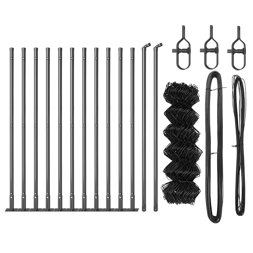 Kettengliedzaun mit Pfosten Grau 0,6 x 25 m Stahl